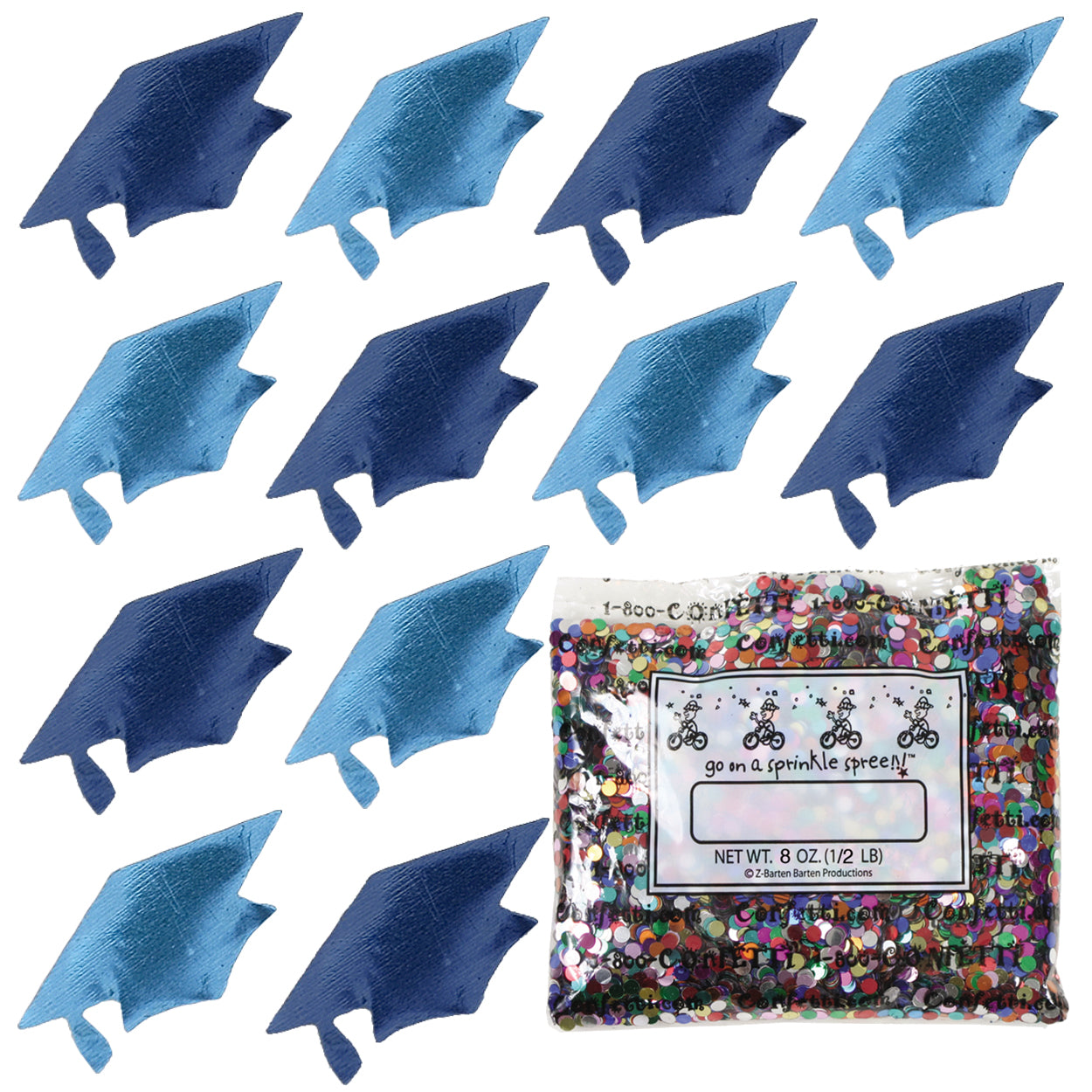 Confetti Grad Cap Blue Navy, Blue Sky