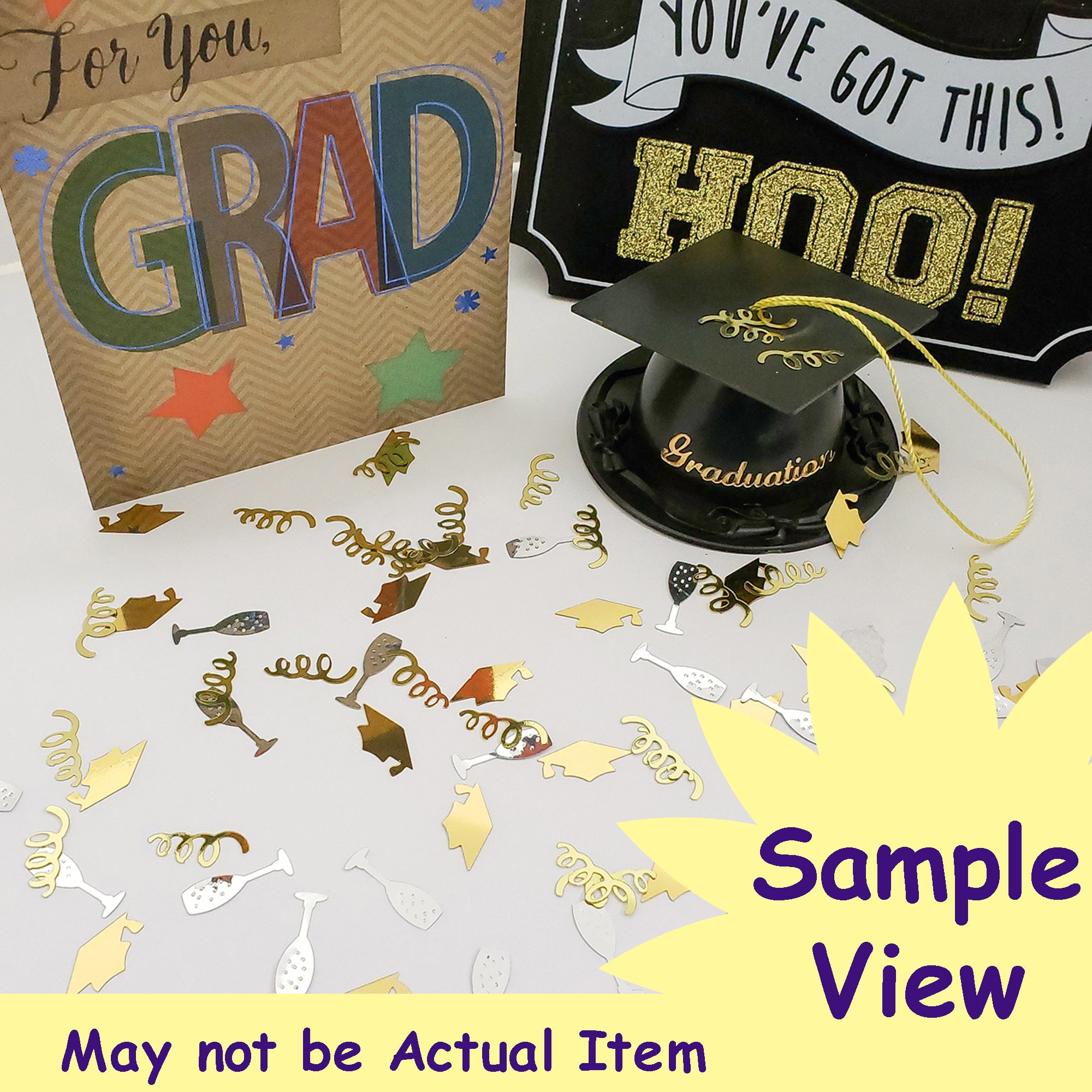 Confetti Grad Cap Gold, Silver