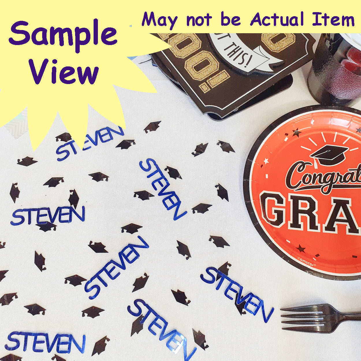 Confetti Grad Cap Blue Navy, Blue Sky