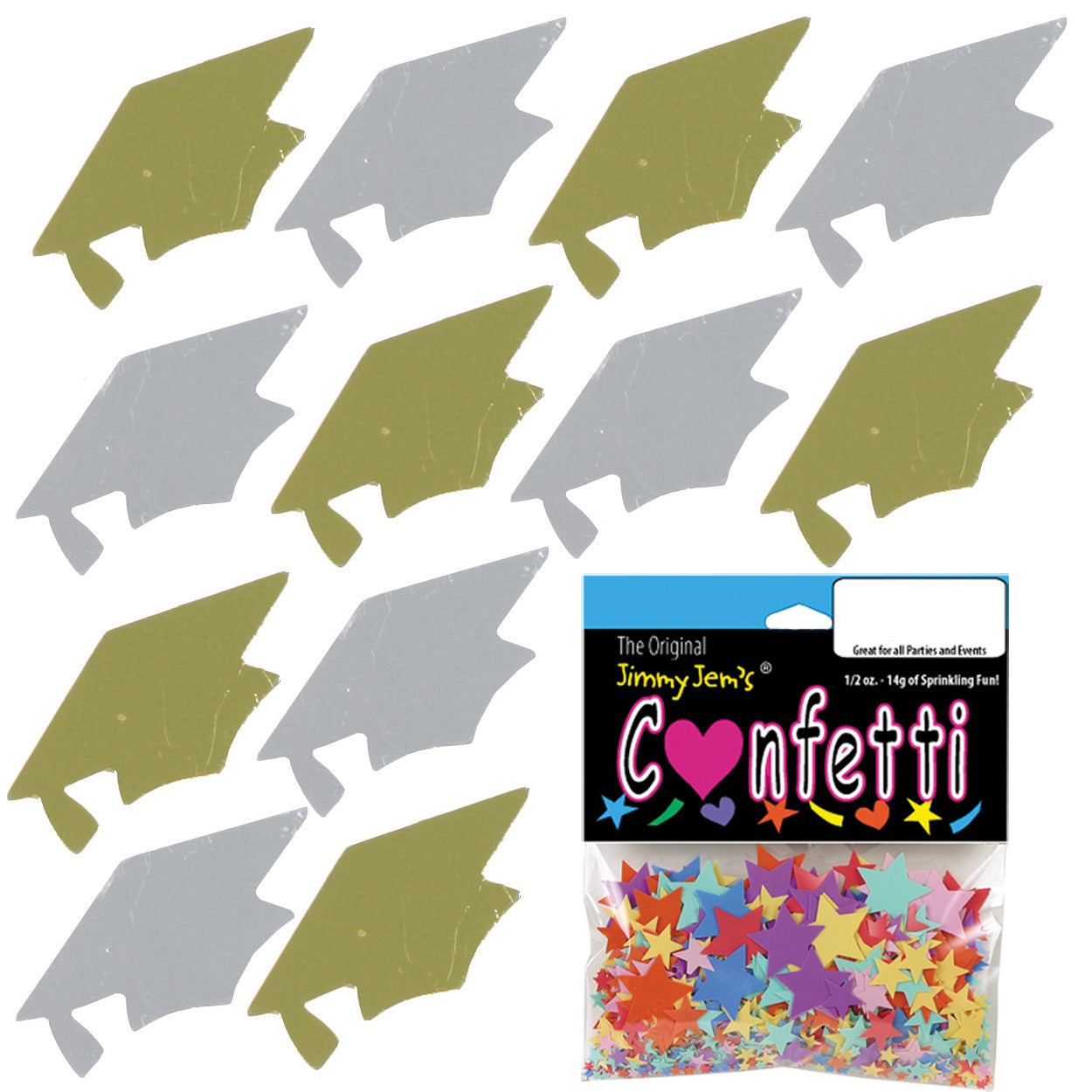 Confetti Grad Cap Gold, Silver